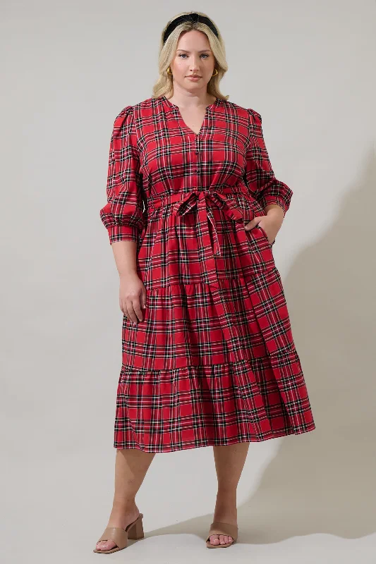 Boswell Tartan Plaid Yanis Button Up Midi Dress Curve