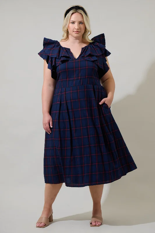 Holbrook Plaid Santana Tie Back Midi Dress Curve