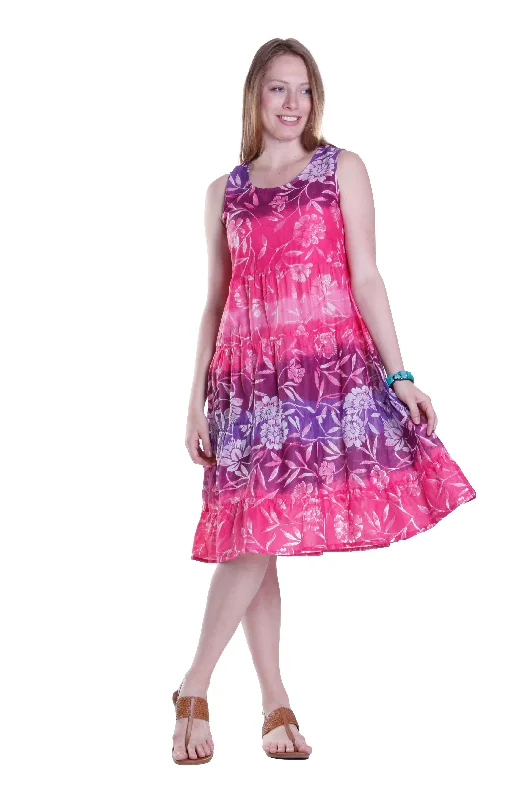 La Cera 100% Cotton Ombre Print Tier Dress