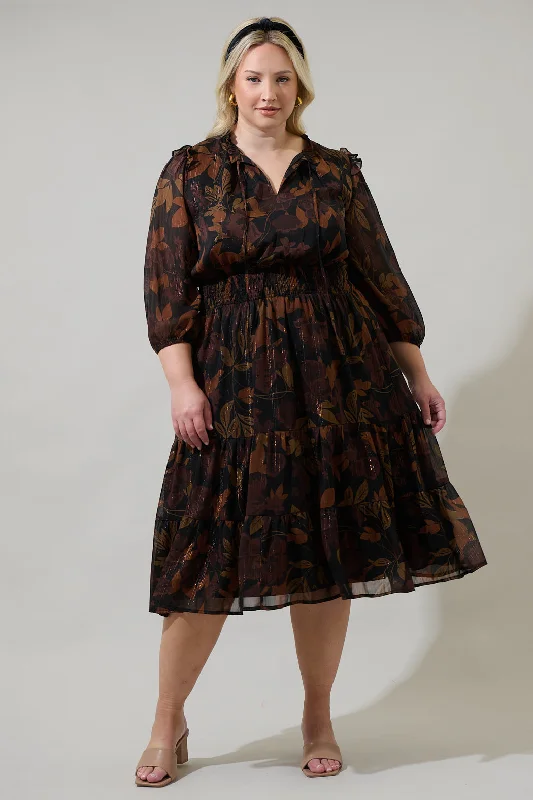 Larba Floral Henri Smocked Midi Dress Curve