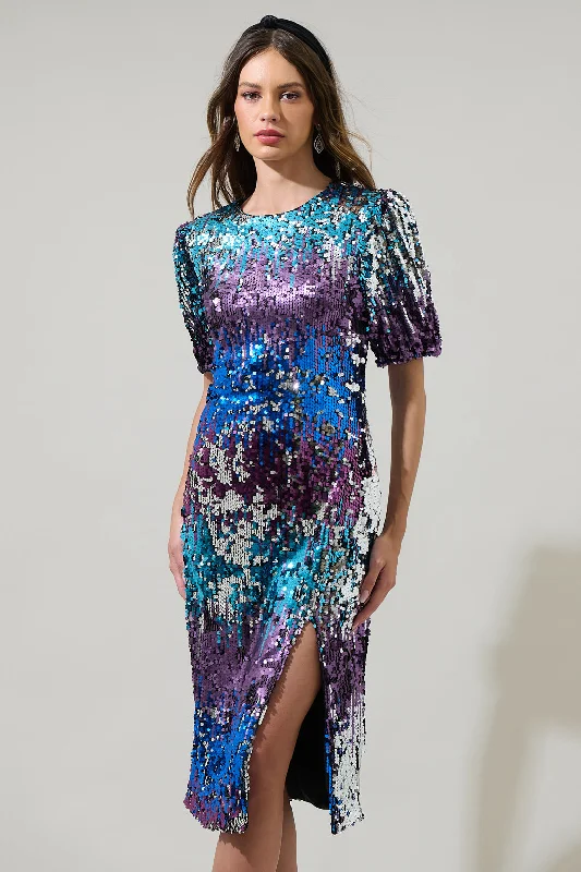 Navette Short Sleeve Sequin Midi Dress