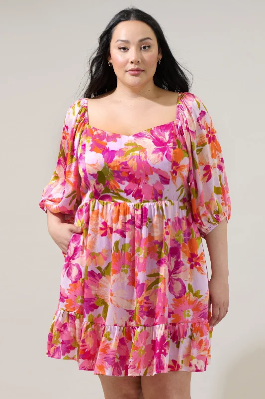 Abigal Floral Evy Sweetheart Mini Dress Curve