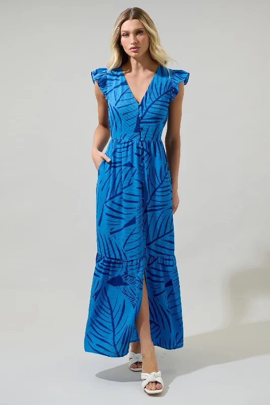 Maia Tropics Evianna Button Down Flutter Maxi Dress