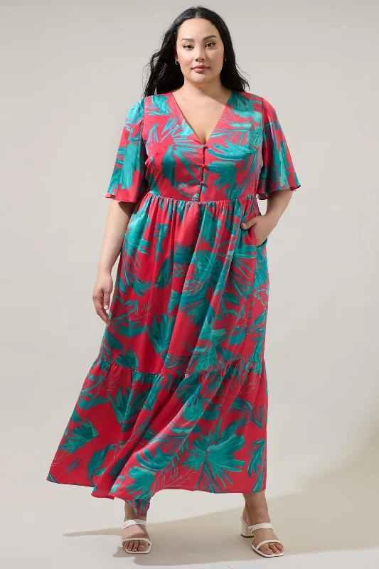 Palm Tropics Pismo Button Down Flutter Maxi Dress Curve