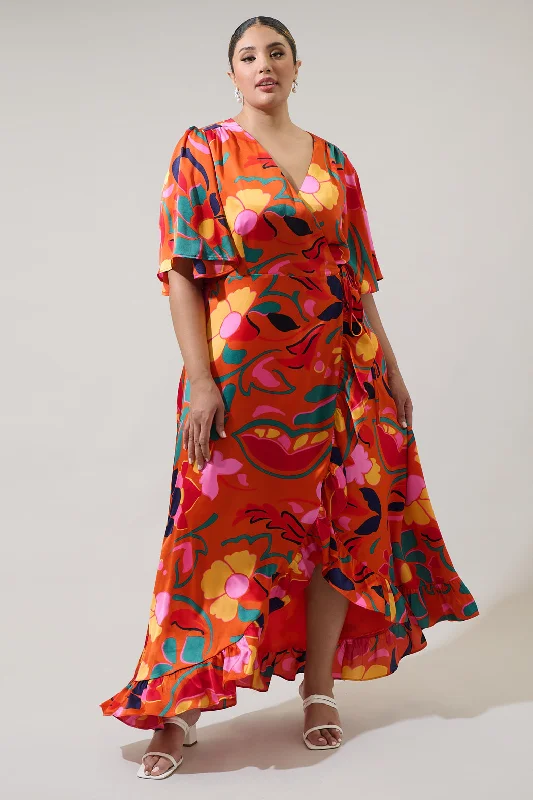 Serene Floral Abelia Hi-Low Maxi Wrap Dress Curve