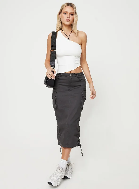 Bellows Cargo Midi Skirt Washed Black