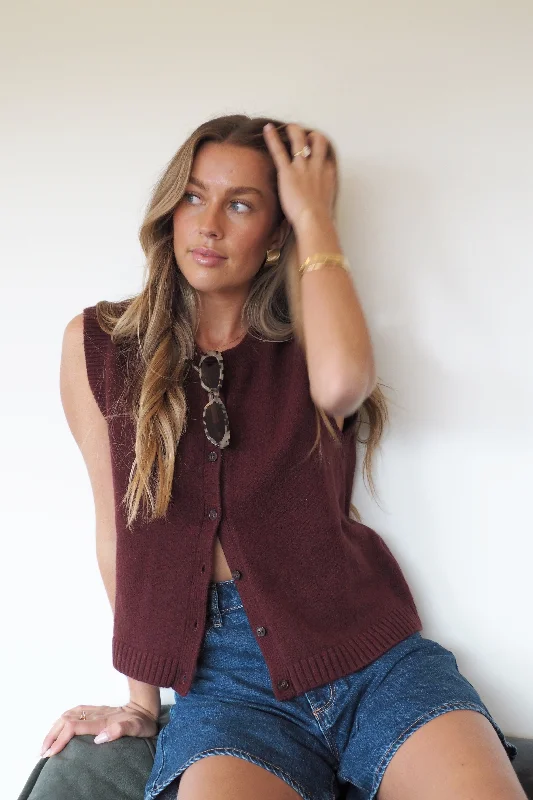 Sofia Cotton Knit Vest - Burgundy