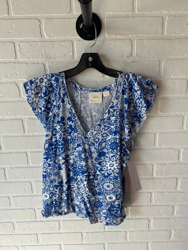 Top Short Sleeve By Maeve In Blue & White, Size: L