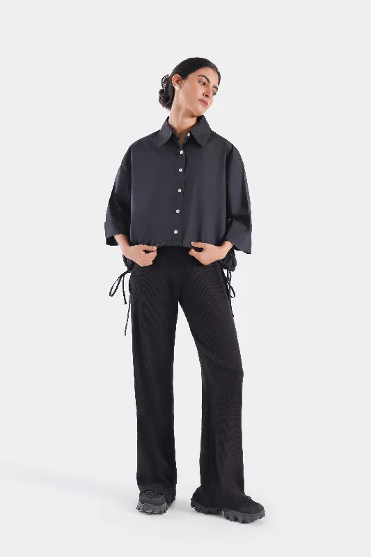 Cropped Shirt With Elasticated Hem