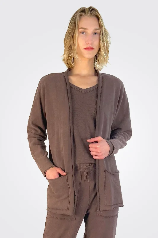 Willa Raw Edge Cardigan - Chocolate Plum