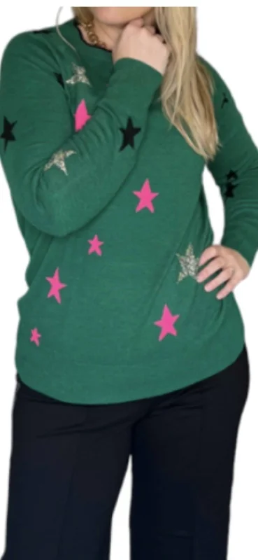 Intarsia Stars Sweater In Green