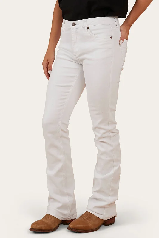 Katherine Womens Mid-Rise Bootleg Jeans - White