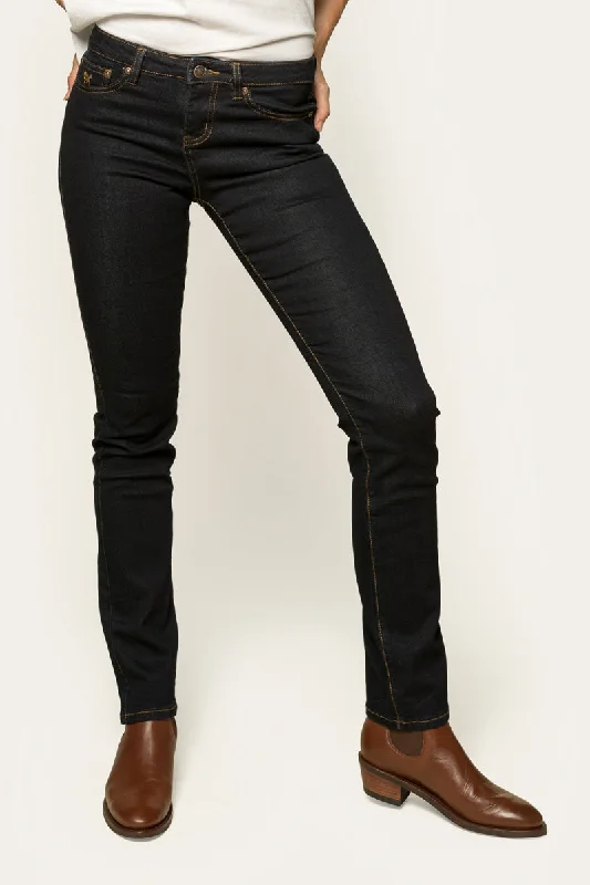 Victoria Womens Mid-Rise Straight-Leg Jeans - Dark Blue