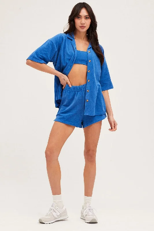 Blue Lounge Top Short Sleeve Oversized Terry