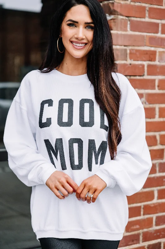 Cool Mom White Corded Graphic Sweatshirt