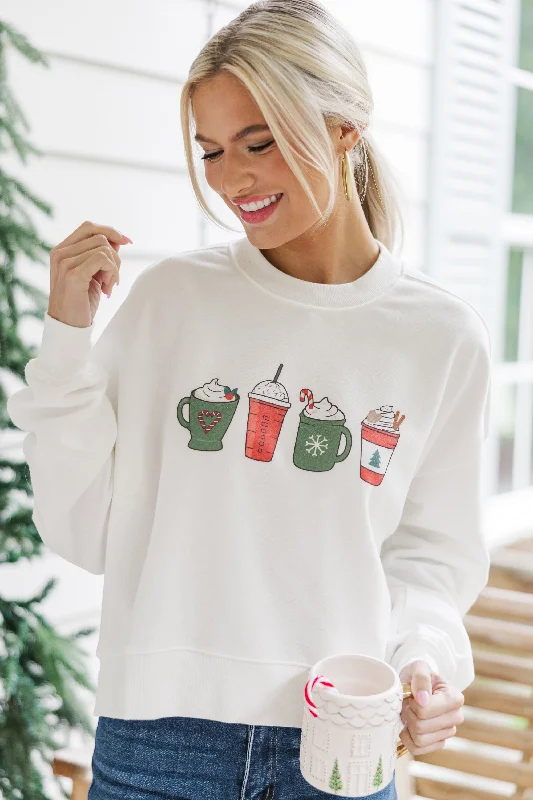 Cup Of Cheer White Graphic Sweatshirt