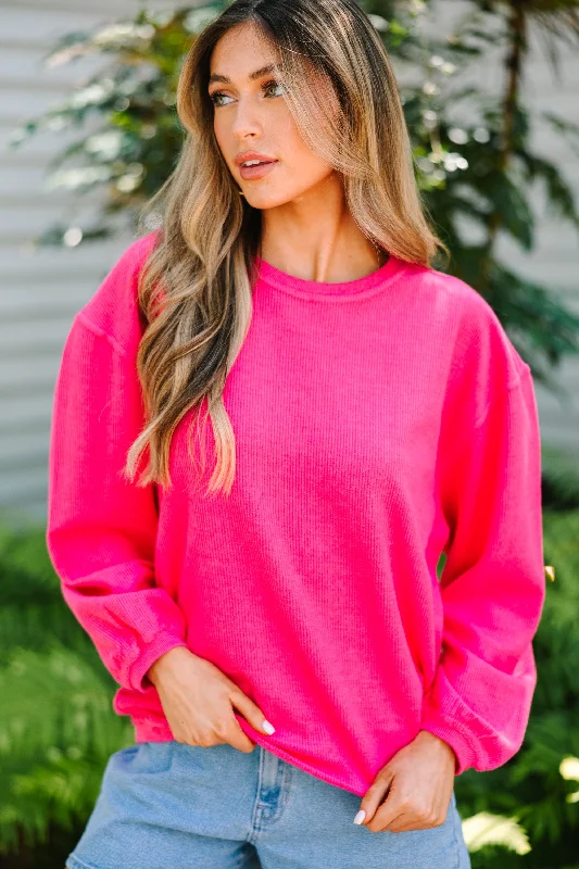 Get Together Fuchsia Pink Corded Sweatshirt