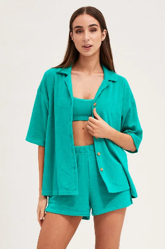 Green Lounge Top Short Sleeve Oversized Terry