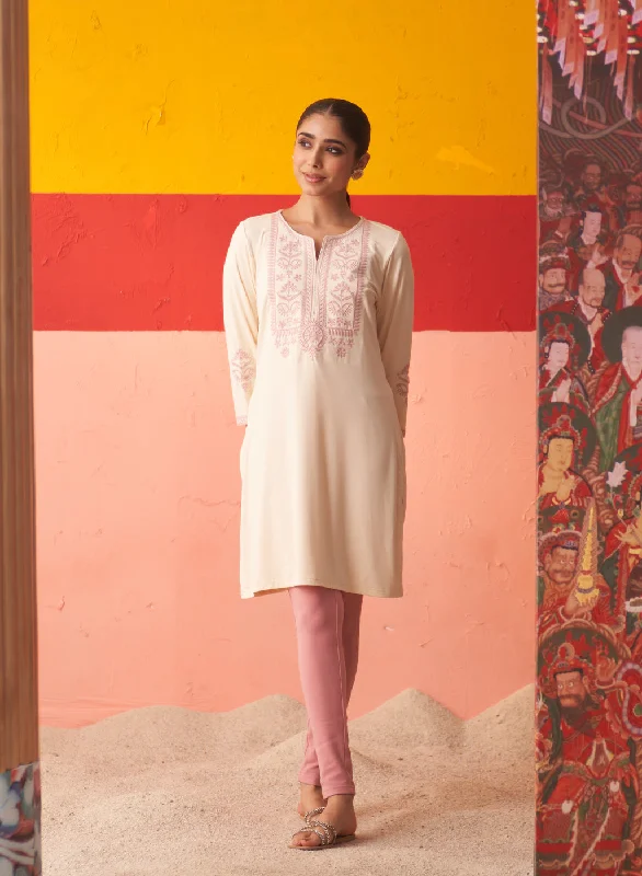 Ivory Kurta for Women with Threadwork and Lace Detailing