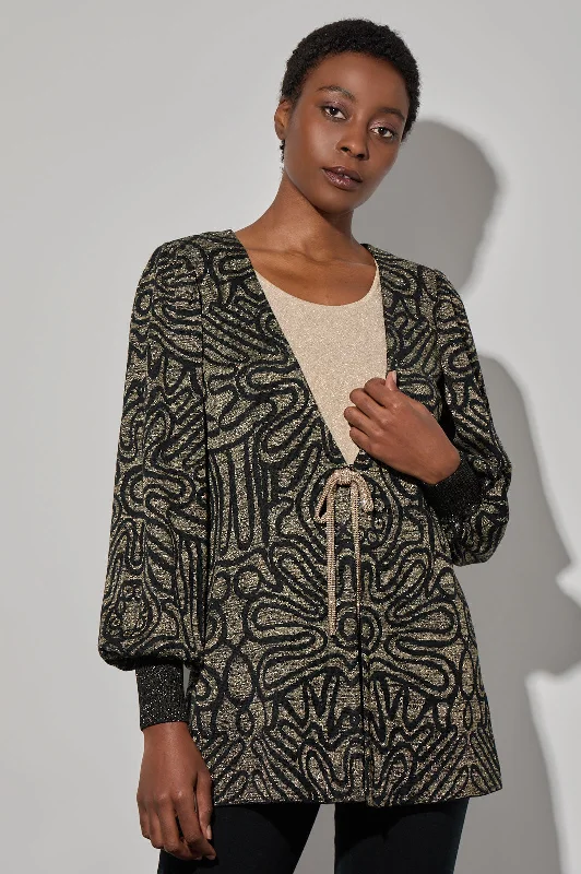 Adorned Open Front Lurex Knit Swirl Jacket