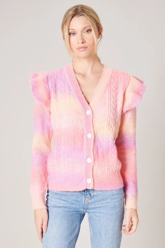 Cotton Candy Skies Ruffle Cable Knit Cardigan