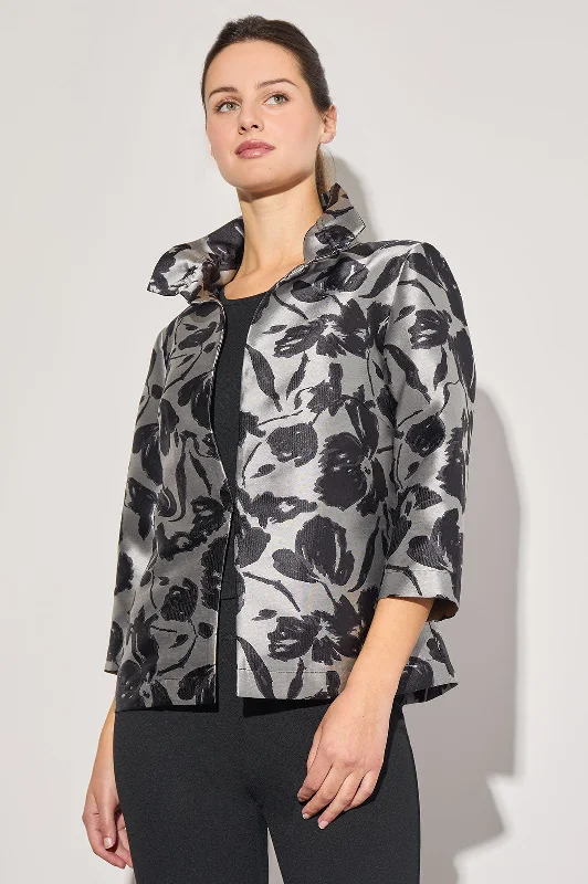 Floral Woven Ruched Collar Jacket