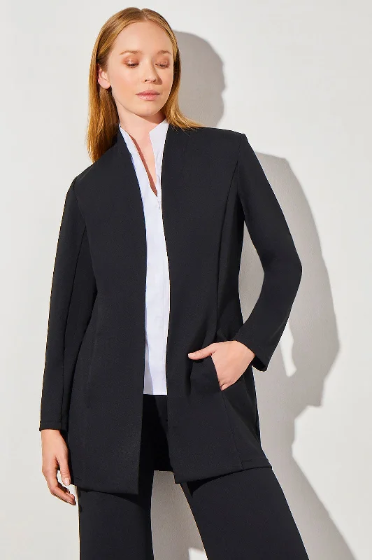 Modified Mandarin Collar Open Front Deco Crepe Jacket