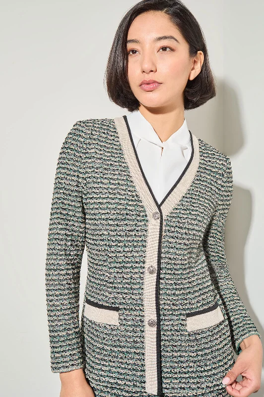 Tailored Contrast Trim Tweed Knit Jacket