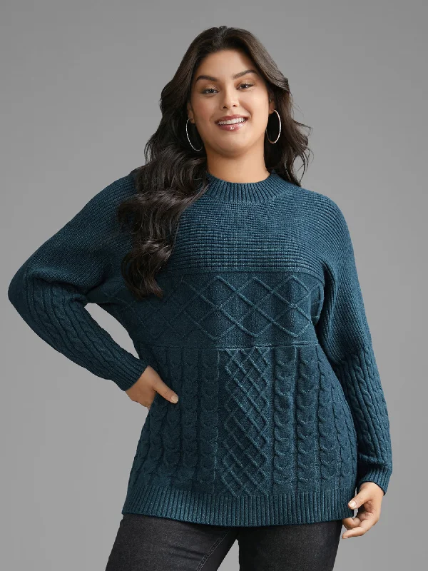 Cable Knit Texture Drop Shoulder Sleeve Pullover