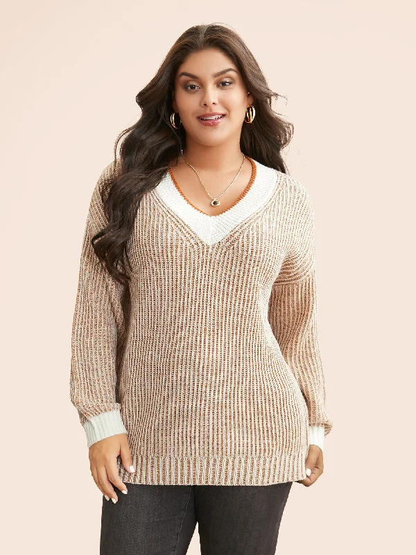 Contrast Texture Drop Shoulder Sleeve Pullover