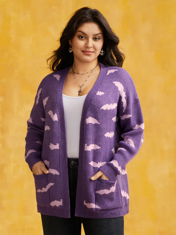 Haunted Bats Printed Jacquard Cardigan - For Halloween