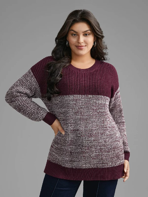 Round Neck Heather Patchwork Pullover